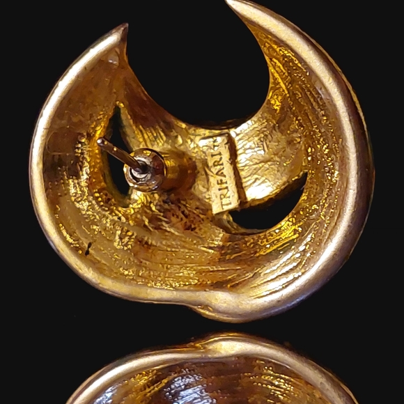 Trifari Earrings Goldtone Warm Browns & Black Swirl Enamel Pierced Vintage 80s - Picture 4 of 8